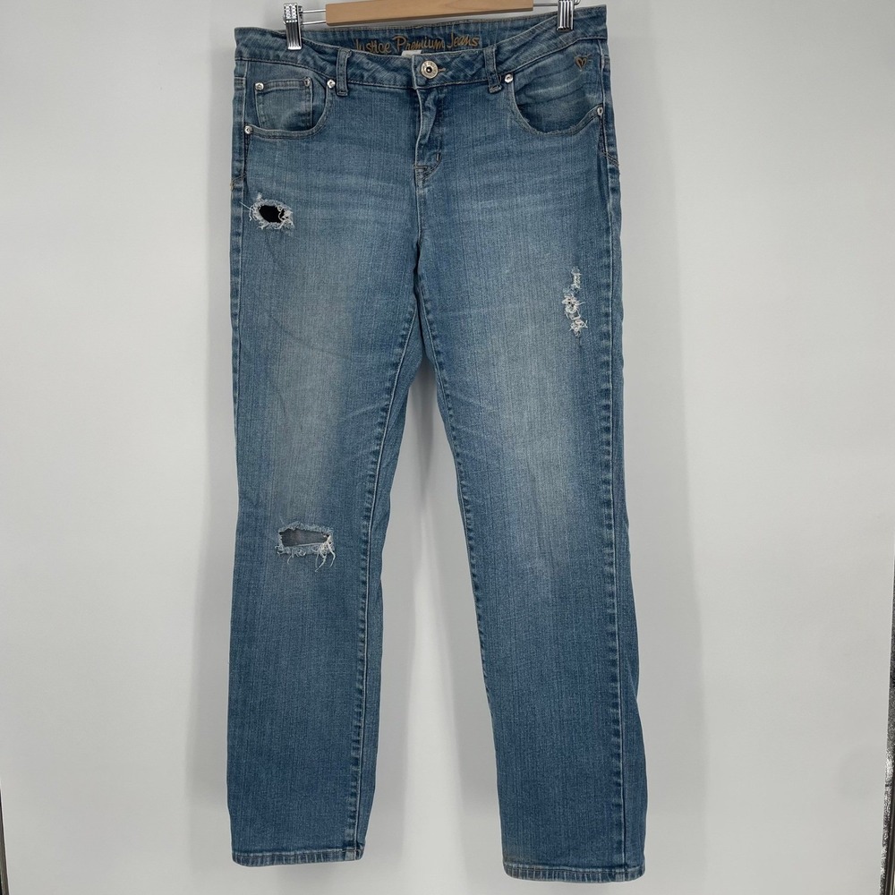 Justice Girls Premium Jeans Size 18.5 Plus Blue Distressed Simply Low Rise Denim